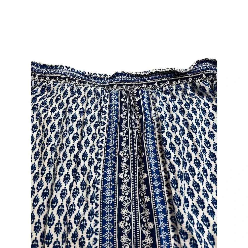 New Directions Blue White Tile Print Handkerchief Maxi Skirt 1X‎ Peasant Boho